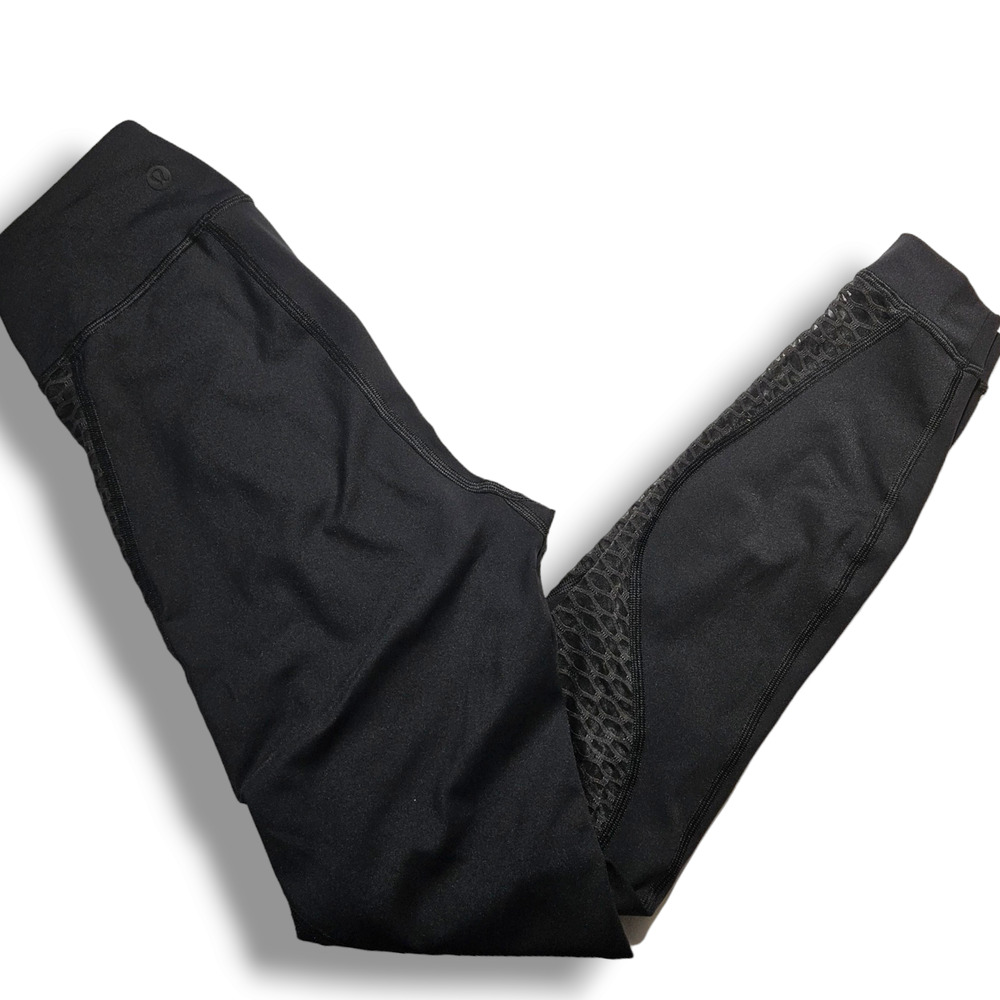 EUC Lululemon Mid-Rise Mesh Side Panel Leggings Tights Sz. 2 [22x26] Black
